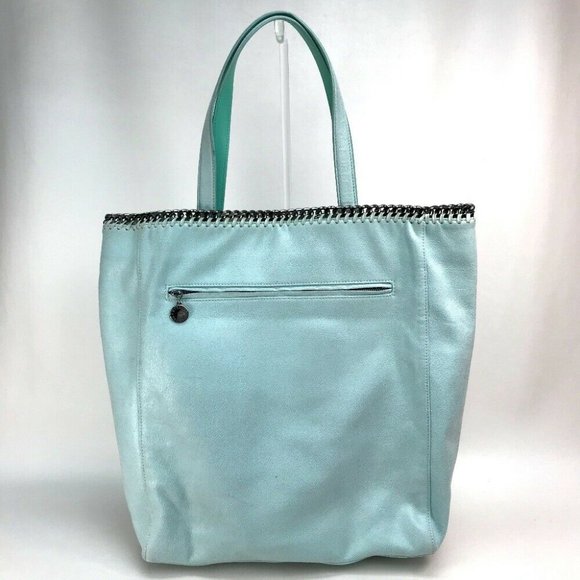 AUTH Stella McCartney Shaggy deer Chain Large Tote Bag Mint Green Based